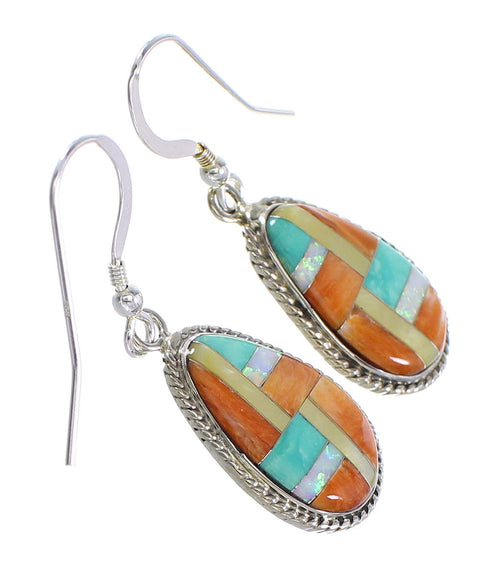Multicolor Authentic Sterling Silver Southwest Hook Dangle Earrings YX94609